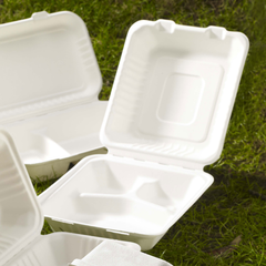 Bagasse 3 Compartment Meal Box 8.6inch / 22cm