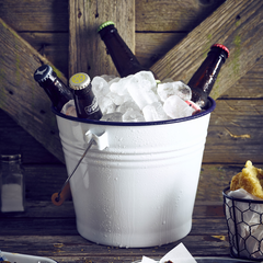 Enamel Bucket White with Blue Rim 22cm