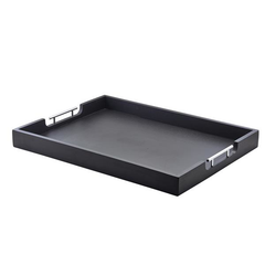 GenWare Solid Black Butlers Tray with Metal Handles 65 x 49cm