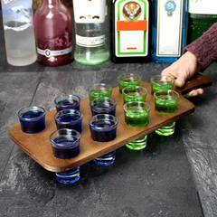 Pine Shot Paddle Board with 12 City Shot Glasses