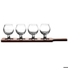 Wooden Tasting Paddle with Belgium Beer Taster Glasses
