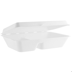 2 Compartment Clamshell Bagasse Takeaway Food Box 7inch