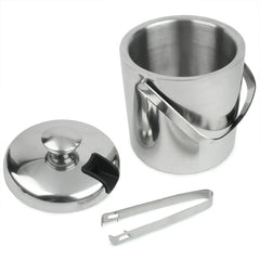 Double Walled Ice Bucket With Tongs Inside Lid