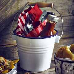 Genware Enamel Bucket White with Blue Rim 16cm