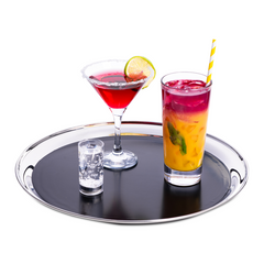 Stainless Steel Bar Tray with Black PVC 14inch