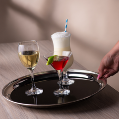 Stainless Steel Bar Tray with Black PVC 16inch